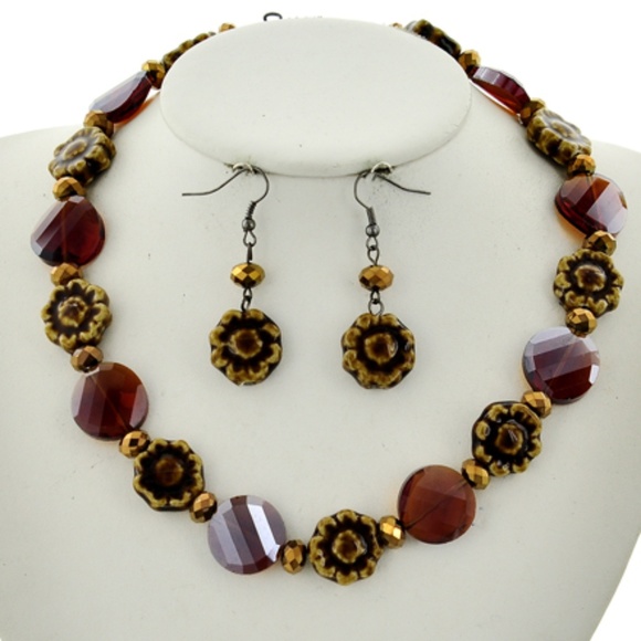 Brown/Hematite Faceted Glass Set - Picture 1 of 1